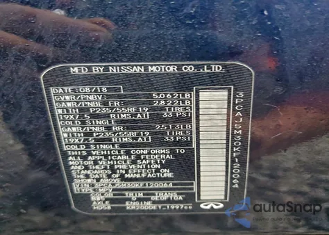 2019 Infiniti Qx50 Essential z USA, uszkodzony, nr VIN 3PCAJ5M30KF120064